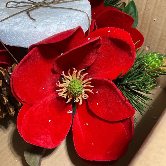 Nearly Natural Magnolia & Pine Candelabrum, Red,12'' x 7.5'' x 12'' - Picture 2 of 5